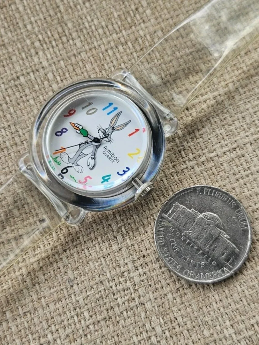 Vintage Armitron Women Wristwatch Bugs Bunny Looney Tune Clear Band Analog watch